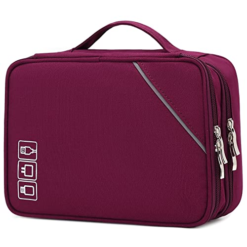 Lanola Electronic Organizer Travel Double Layer Cable Organizer Bag,Accessory Bag for Hard Drives,Cables,USB,SD Card,Memory Cards,Flash Drive,etc. - Red - Image 1