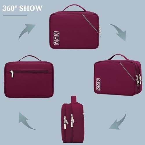 Lanola Electronic Organizer Travel Double Layer Cable Organizer Bag,Accessory Bag for Hard Drives,Cables,USB,SD Card,Memory Cards,Flash Drive,etc. - Red - Image 3