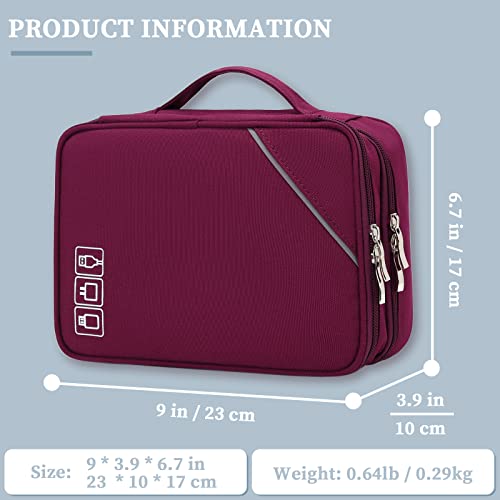 Lanola Electronic Organizer Travel Double Layer Cable Organizer Bag,Accessory Bag for Hard Drives,Cables,USB,SD Card,Memory Cards,Flash Drive,etc. - Red - Image 2