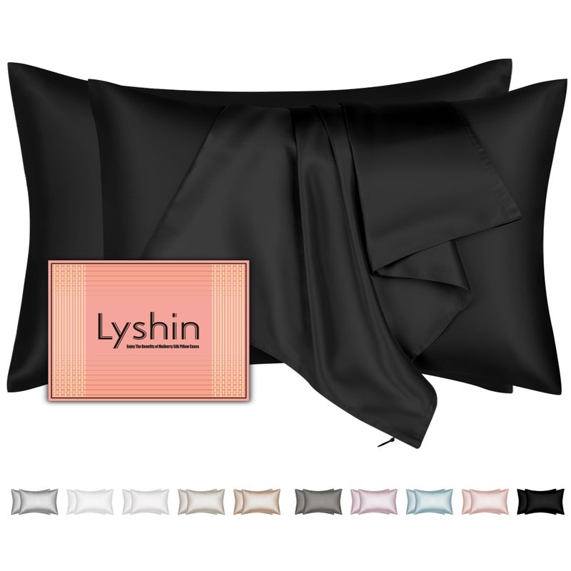 LYSHIN Mulberry Silk Pillow Cases 2 Pack Standard Size 20x26 Inches with Hidden Zipper  Ultra Smooth and Soft Breathable Cooling Silk Satin Pillowcase Set of 2  Better for Hair and Skin  Gifts for Women Men - Image 1