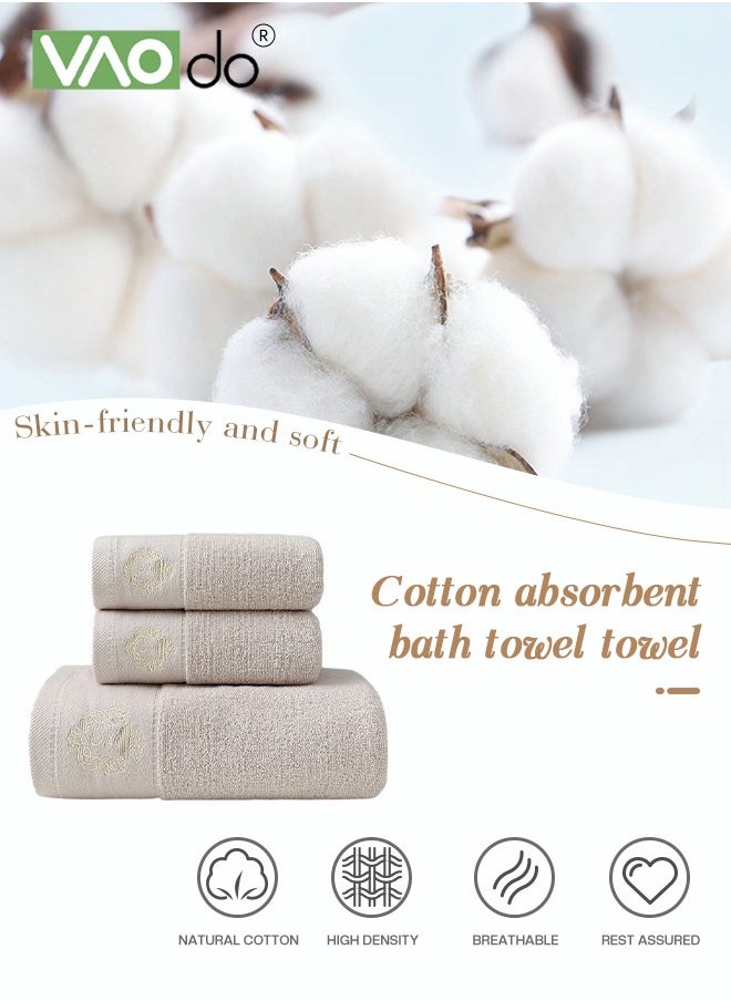 VAOdo 3PCS Cotton Bath Towel Set Fast Absorbent Skin-friendly and Soft Bath Towel*1PCS and 2PCS Towels Creamy-white  - Image 2