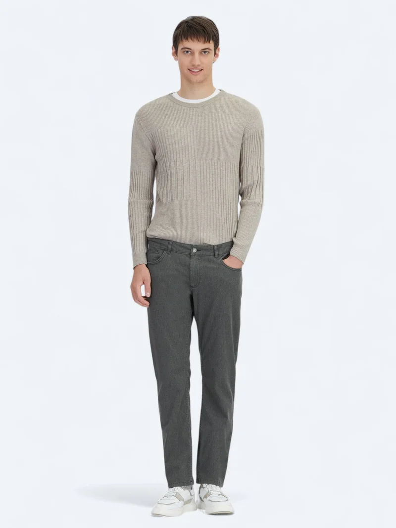 Kip Khaki Weaving Regular Fit Casual Cotton Blended Trousers