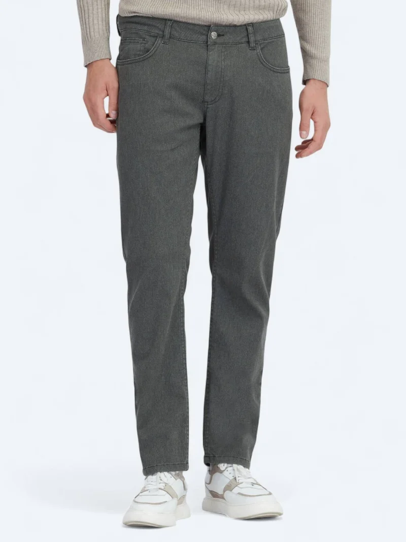 Kip Khaki Weaving Regular Fit Casual Cotton Blended Trousers