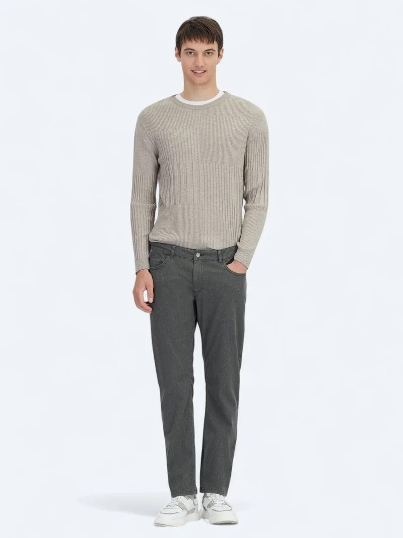 Kip Khaki Weaving Regular Fit Casual Cotton Blended Trousers