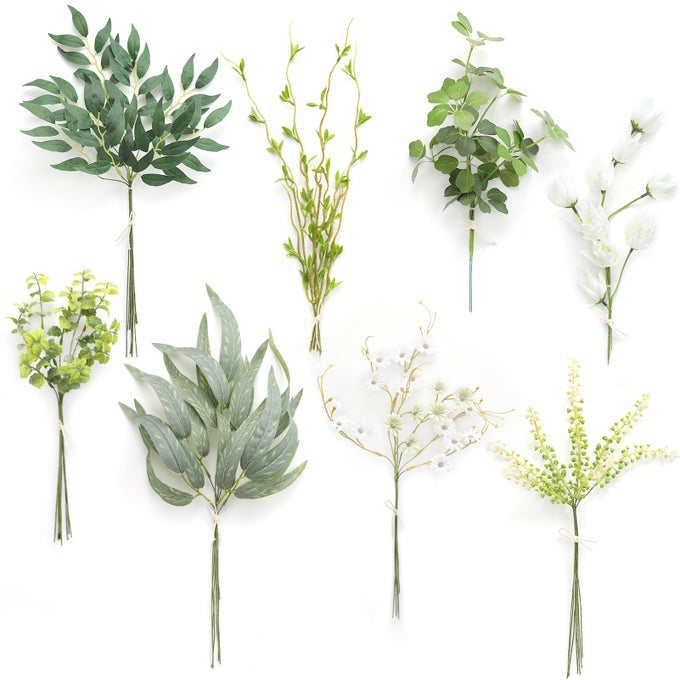 ARTIFICIAL GREENERY SPRAY BOX SETPACK OF 50PCS WITH 8 KINDS OF DIY WEDDING BOUQUET FILLER TABLE CENTERPIECES AND FLORAL ARRANGEMENT SPRING GREEN
