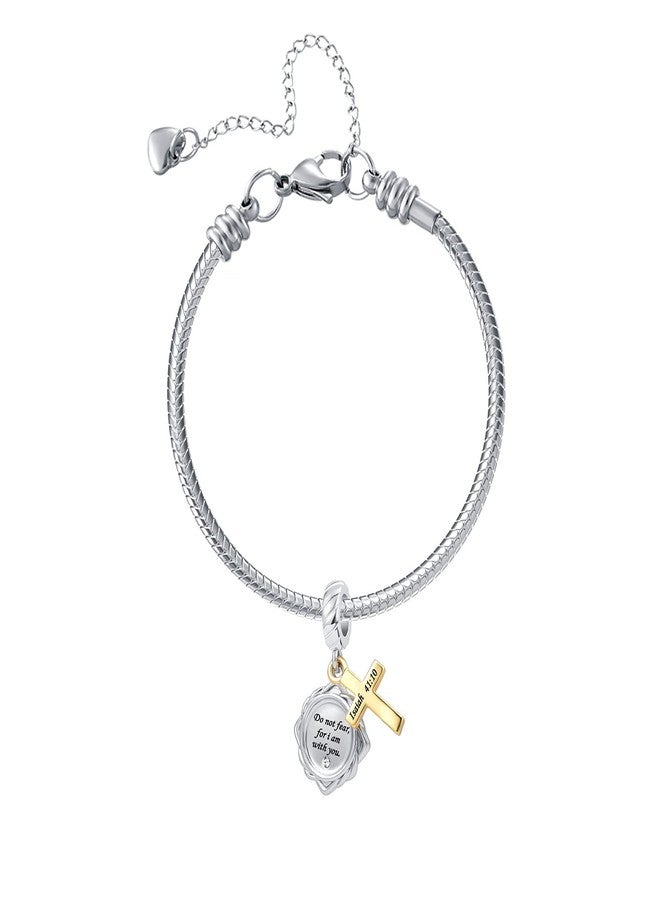 QeenseKc Religious Cross Dangle Charm Bible Verse Quote Isaiah 41:10 Scripture Gold Bead for Pandora Bracelet - Image 3