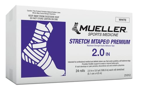 MUELLER Sports Medicine Stretch MTape Premium Rolls, Quality Athletic Tape, Easy to Tear for Fast & Effective Taping, 2" x 5 Yards Per Roll, 24 Rolls, White - Image 2