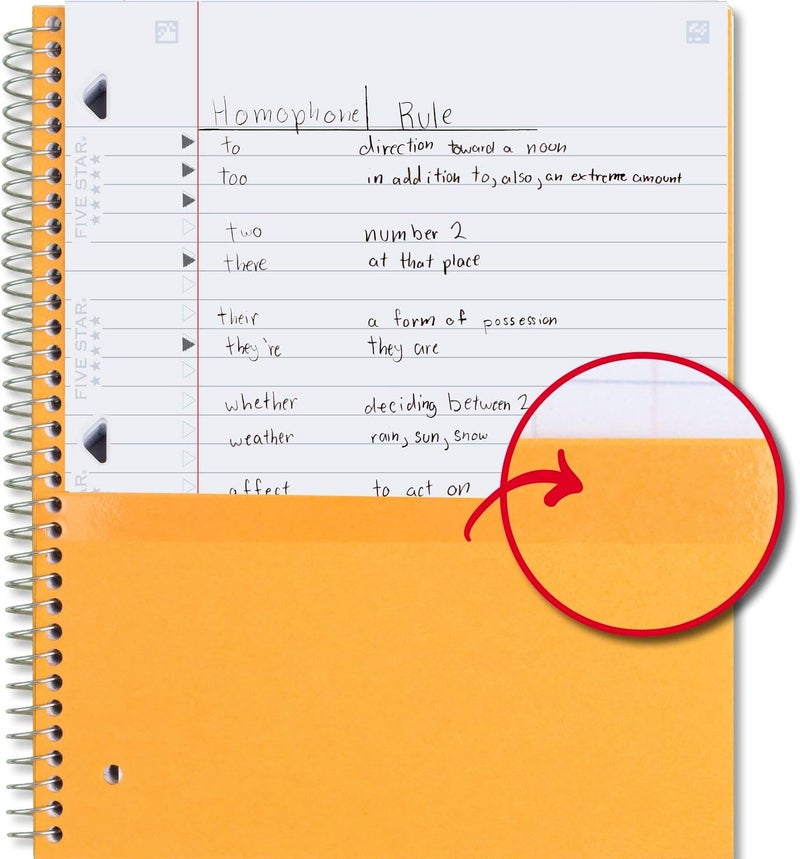 Five Star Spiral Notebook + Study App, 6 Pack, 1 Subject, Wide Ruled Paper, 8" x 10-1/2", 100 Sheets, Fights Ink Bleed, Water Resistant Cover, Assorted Colors (38042) - Image 4