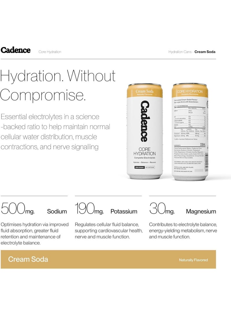 Cadence Core Electrolyte Hydration Drink - Sugar Free, Zero Caffeine - Cream Soda , 12 x 330ml Cans - Image 3