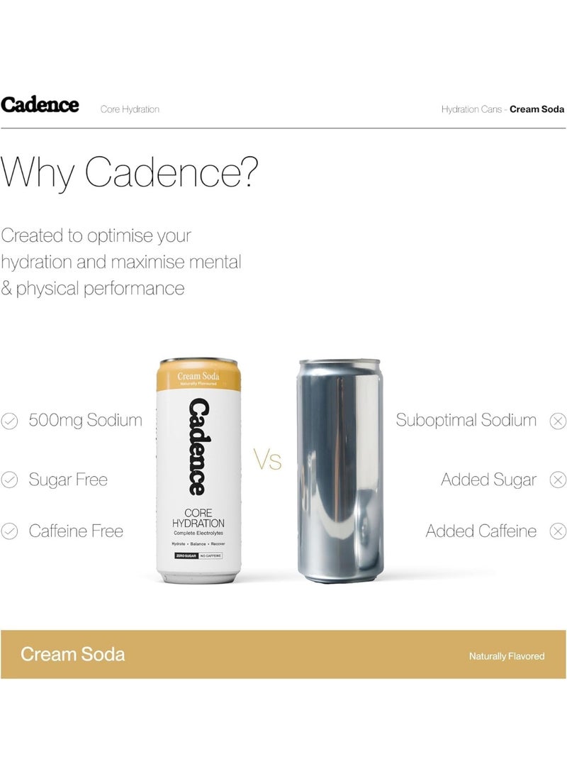 Cadence Core Electrolyte Hydration Drink - Sugar Free, Zero Caffeine - Cream Soda , 12 x 330ml Cans - Image 4