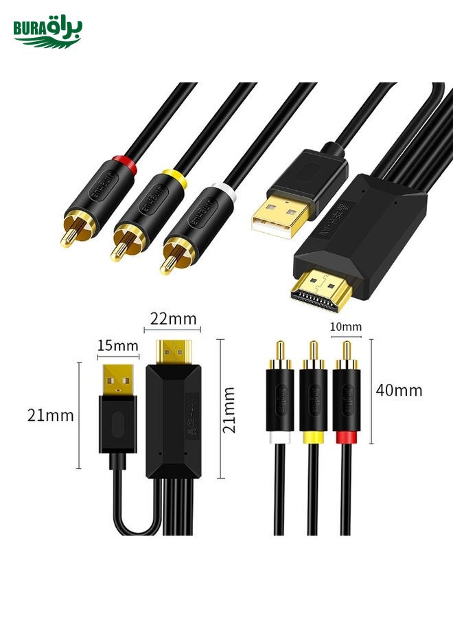BURAQ 5m JingHua HDMI-3RCA HDMI To 3RCA Conversion Cable Set-Top TV Projector AV Lotus Converter Cable  - Image 3
