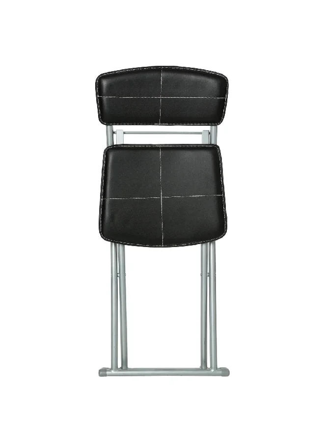 atmosphera Durable High Quality Leather Look Folding Chair Black and Silver 83 x 40.5 x 40 cm 114279