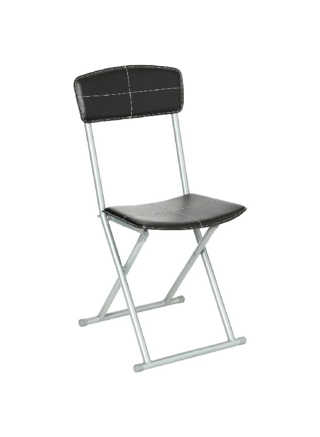 atmosphera Durable High Quality Leather Look Folding Chair Black and Silver 83 x 40.5 x 40 cm 114279