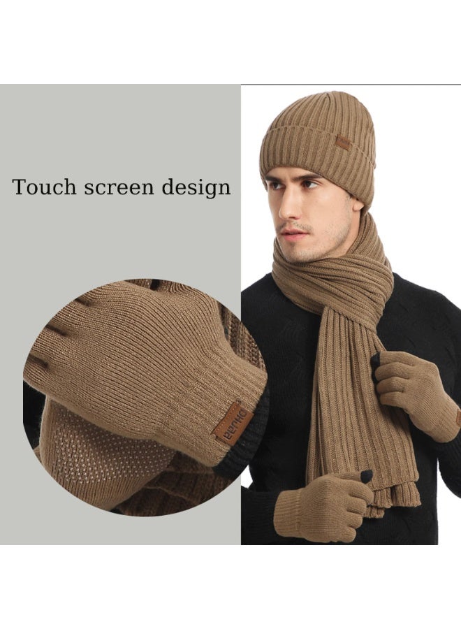 بمعنى سحر بمعنى حديقة مجموعة من 3 قطع من قبعات الشتاء الدافئة المصنوعة من الصوف المبطن ووشاح وقفازات وقبعات التزلج وشاشات اللمس وقبعات متناسقة للرجال والنساء للرياضة والسفر في الهواء الطلق، لون كاكي - Image 5