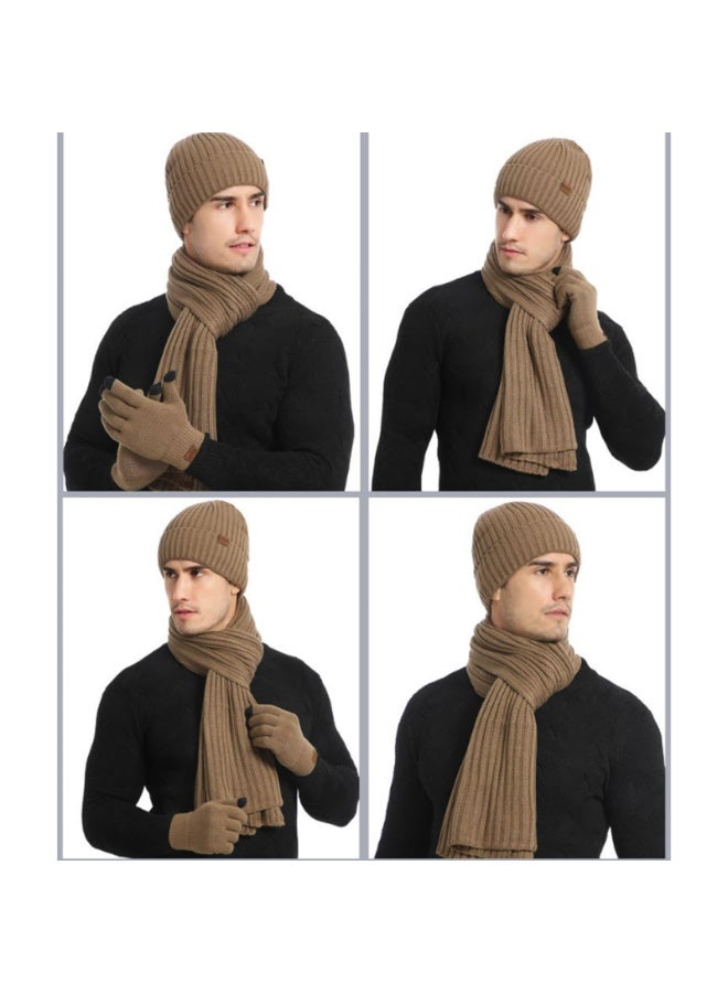 بمعنى سحر بمعنى حديقة مجموعة من 3 قطع من قبعات الشتاء الدافئة المصنوعة من الصوف المبطن ووشاح وقفازات وقبعات التزلج وشاشات اللمس وقبعات متناسقة للرجال والنساء للرياضة والسفر في الهواء الطلق، لون كاكي - Image 4