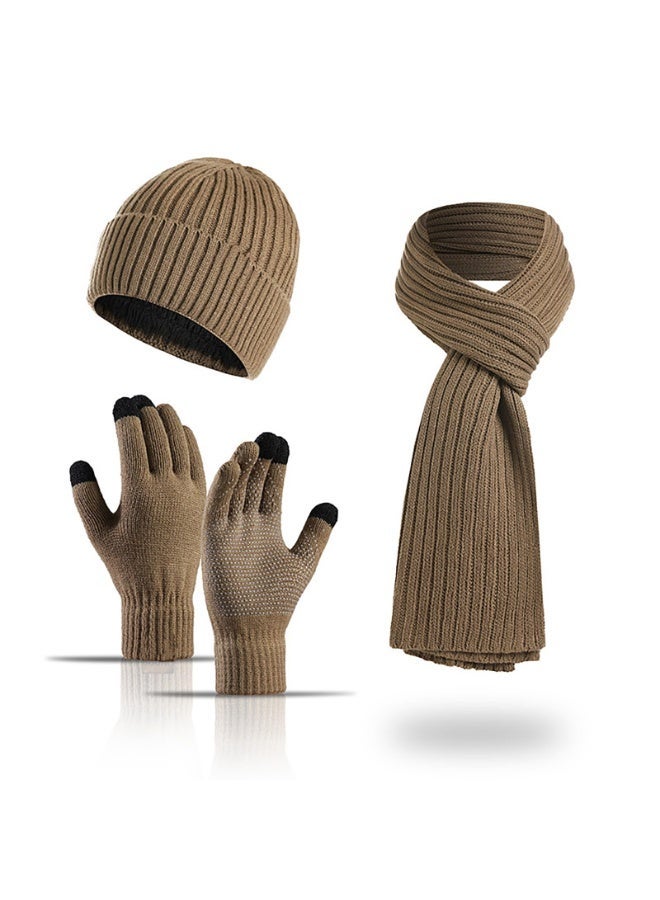 بمعنى سحر بمعنى حديقة مجموعة من 3 قطع من قبعات الشتاء الدافئة المصنوعة من الصوف المبطن ووشاح وقفازات وقبعات التزلج وشاشات اللمس وقبعات متناسقة للرجال والنساء للرياضة والسفر في الهواء الطلق، لون كاكي - Image 1