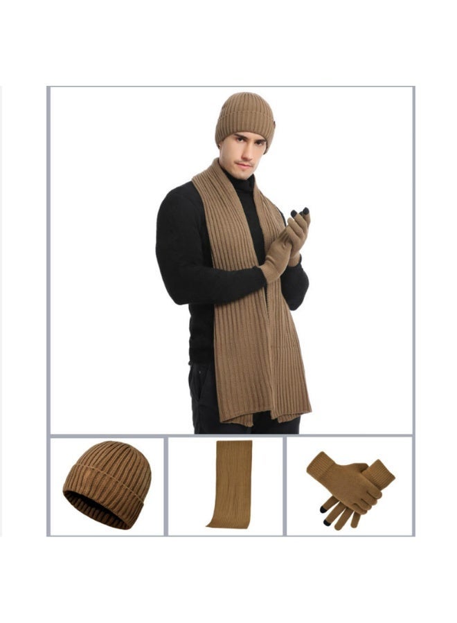 بمعنى سحر بمعنى حديقة مجموعة من 3 قطع من قبعات الشتاء الدافئة المصنوعة من الصوف المبطن ووشاح وقفازات وقبعات التزلج وشاشات اللمس وقبعات متناسقة للرجال والنساء للرياضة والسفر في الهواء الطلق، لون كاكي - Image 3