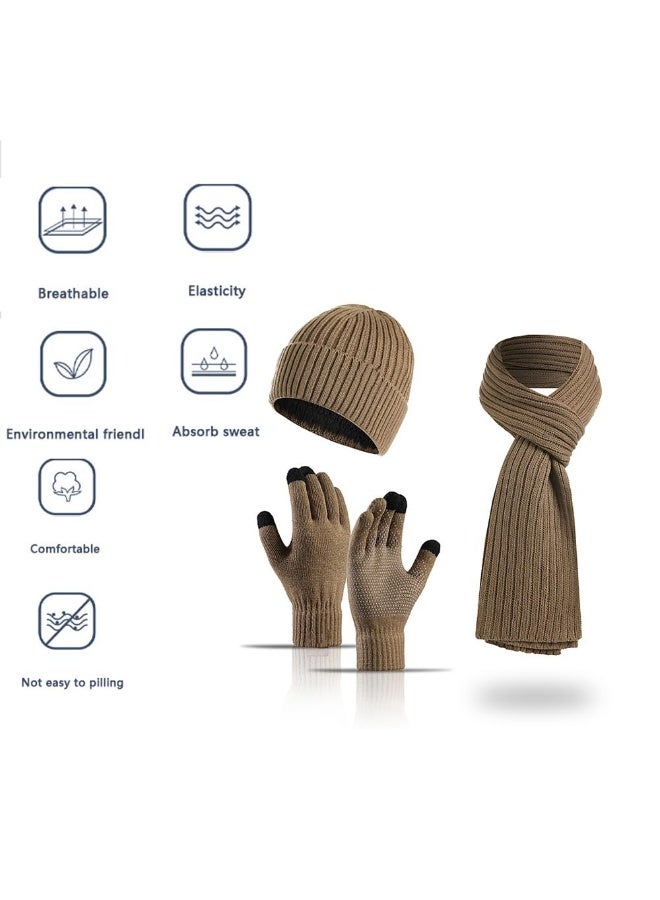 بمعنى سحر بمعنى حديقة مجموعة من 3 قطع من قبعات الشتاء الدافئة المصنوعة من الصوف المبطن ووشاح وقفازات وقبعات التزلج وشاشات اللمس وقبعات متناسقة للرجال والنساء للرياضة والسفر في الهواء الطلق، لون كاكي - Image 2