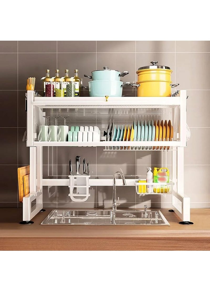 DubaiGallery منظم رف الأطباق من الفولاذ المقاوم للصدأ مع أبواب فوق الحوض رف تجفيف الأطباق رف تخزين الأطباق رف مطبخ متعدد الاستخدامات مضاد للانزلاق ومقاوم للغبار - Image 3