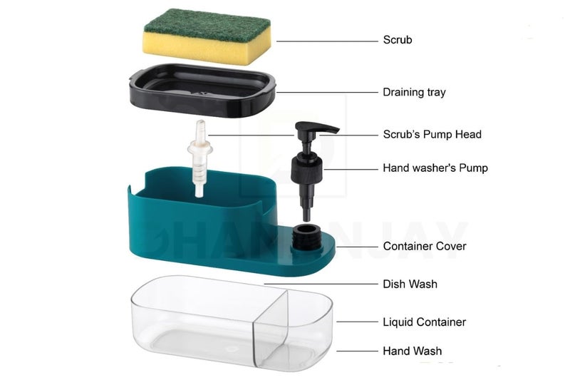 Dimitra 3 in 1 Soap Pump Dispenser Dish Soap Liquid Dispenser Sponge Holder Dish Soap Pump Dispenser for Kitchen Sink Countertop Kitchen Bathroom - Image 3
