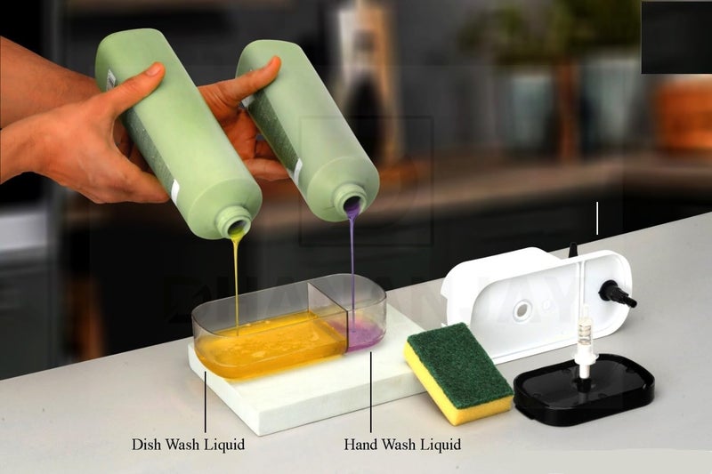 Dimitra 3 in 1 Soap Pump Dispenser Dish Soap Liquid Dispenser Sponge Holder Dish Soap Pump Dispenser for Kitchen Sink Countertop Kitchen Bathroom - Image 4