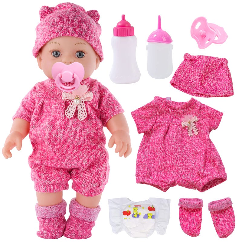 DONTNO 12 Inch Baby Doll with Clothes and Accessories, Reborn Alive Baby Doll Feeding and Caring Set with Baby Bottles Diaper Nipple for Little Girls Pretend Play Set - Image 1