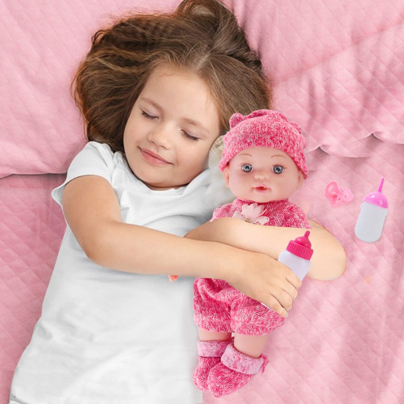 DONTNO 12 Inch Baby Doll with Clothes and Accessories, Reborn Alive Baby Doll Feeding and Caring Set with Baby Bottles Diaper Nipple for Little Girls Pretend Play Set - Image 4