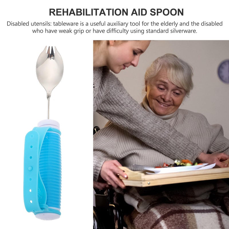 Anti Slip Elderly Spoon Fork Set Easy Grip Utensils for Hand Tremors Portable Eating Aid - Image 4