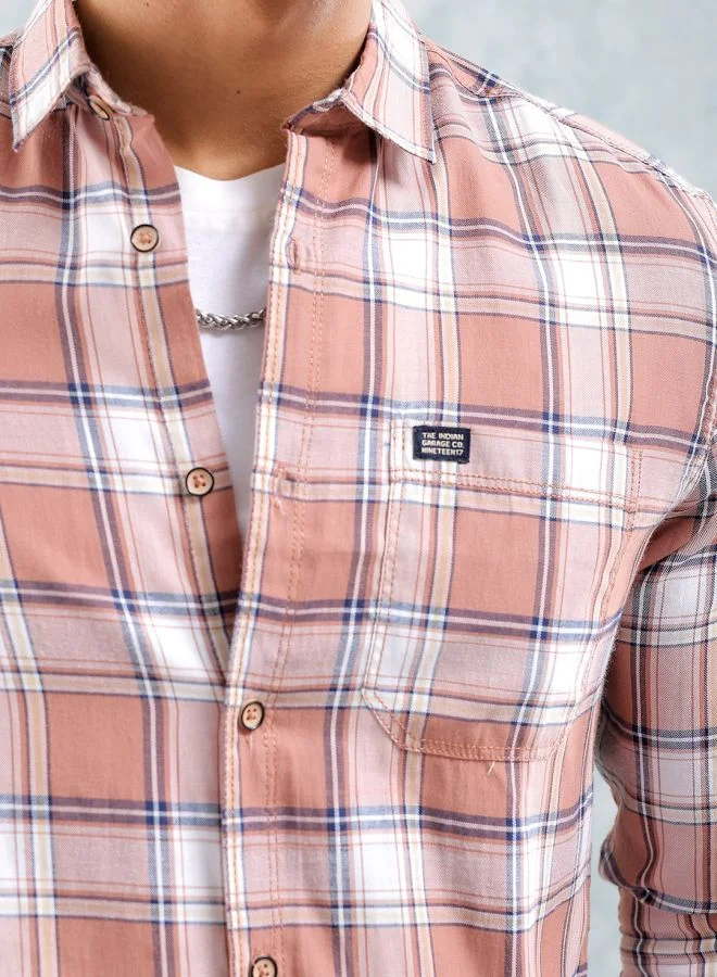 The Indian Garage Co Men Regular Fit Checkered Full Sleeves Cutaway Collar Casual Shirt