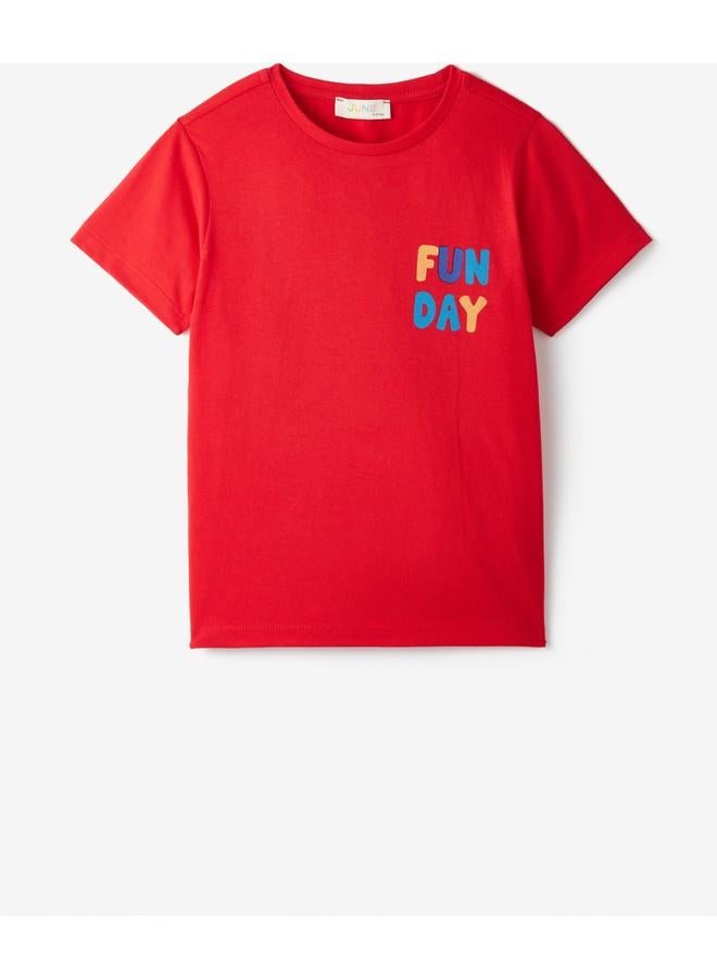 جون تيشيرتات قطنية مطبوعة بأكمام قصيرة للأولاد، عبوة من قطعتين، لون أزرق سماوي وأحمر - Image 3