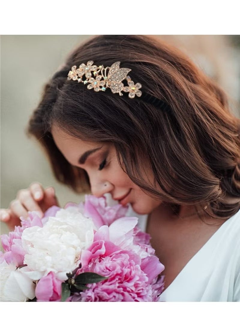 3 قطع من عصابات الشعر المرصعة بأحجار الراين الكريستالية بتصميمات أوراق الشجر والفراشات والزهور للفتيات والعرائس - Image 5
