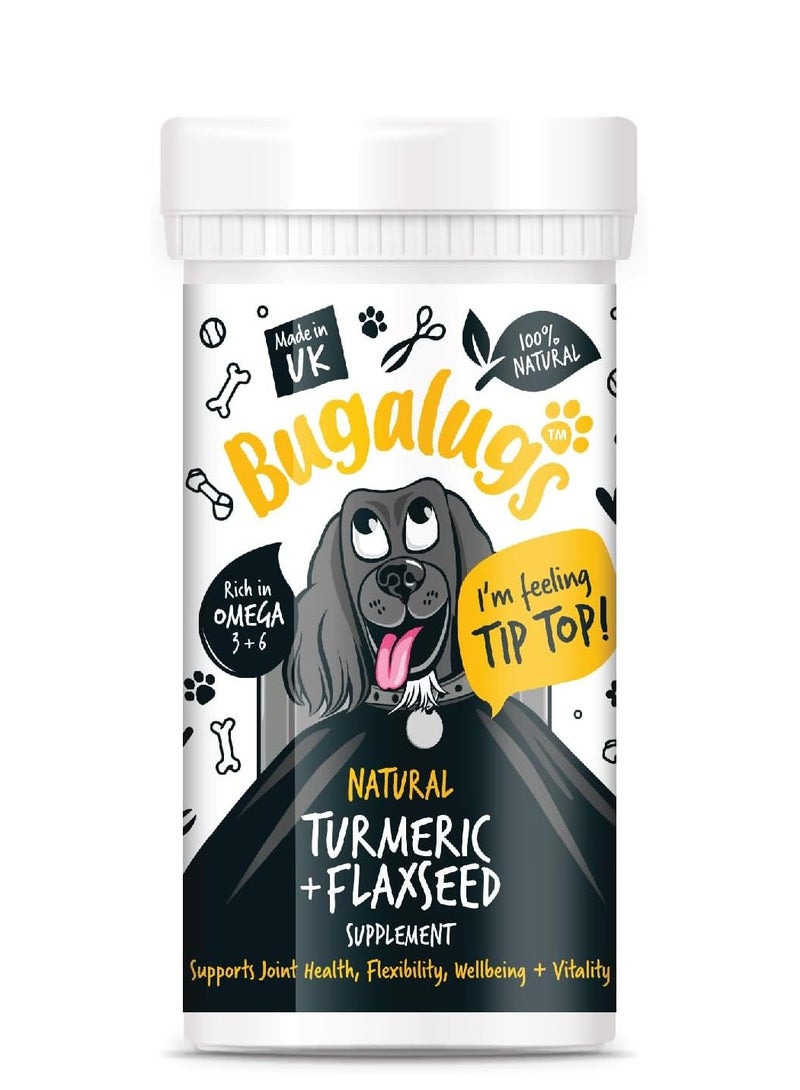 BUGALUGS Natural Turmeric and Flaxseed Supplement joint health support anti itch treatment stop moulting Omega 3 for dogs cold pressed immunity supplements skin hair and coat 70g Powder  - Image 1