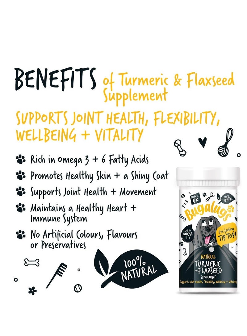 BUGALUGS Natural Turmeric and Flaxseed Supplement joint health support anti itch treatment stop moulting Omega 3 for dogs cold pressed immunity supplements skin hair and coat 70g Powder  - Image 4