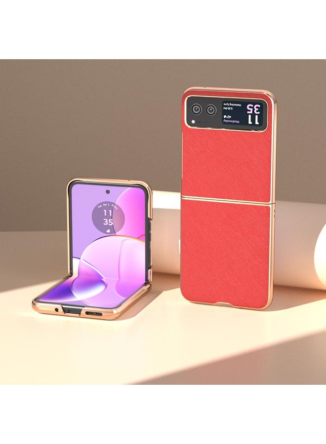 اس-توب جراب لهاتف موتورولا رازر 40 مصنوع من الجلد الأصلي بتصميم متقاطع مطلي بالكهرباء النانوية - Image 2