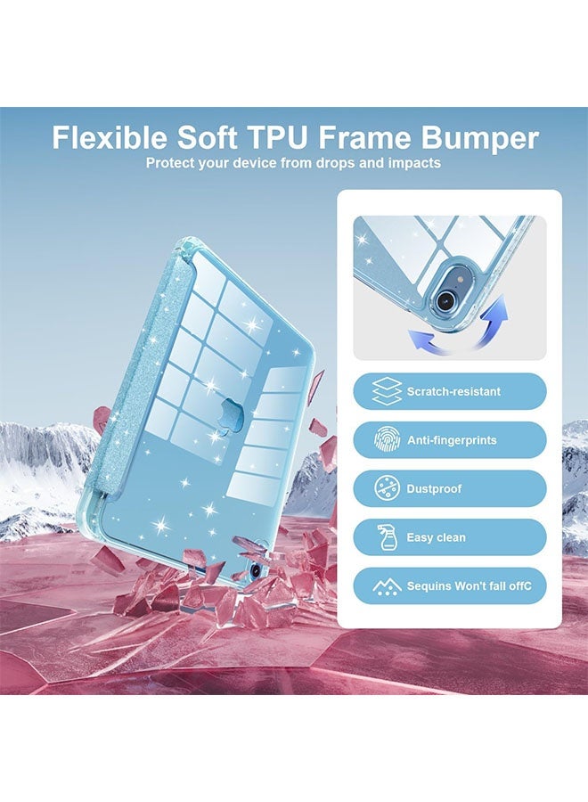 Glitter iPad protective case for iPad (A16) 11th/10th 10.9 inch | Trifold stand with pen slot | Acrylic transparent back panel for drop resistance Glittering Sparkly Shockproof Cover(Blue) - Image 3