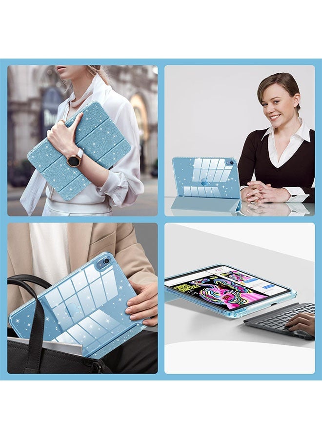 Glitter iPad protective case for iPad (A16) 11th/10th 10.9 inch | Trifold stand with pen slot | Acrylic transparent back panel for drop resistance Glittering Sparkly Shockproof Cover(Blue) - Image 5