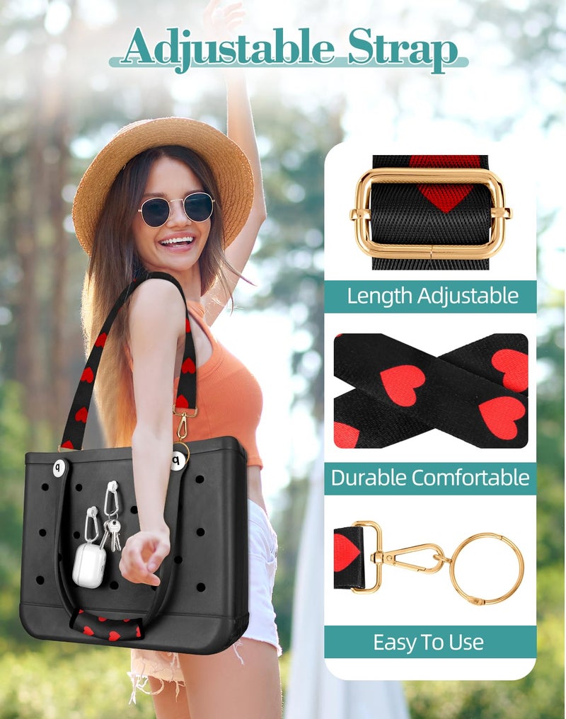 Toykee Bag Strap Crossbody Charms for Bogg Bag Accessories - Shoulder Strap Neoprene Luggage Handle Wrap for Suitcase & 2 Key Holders Heart - Image 2