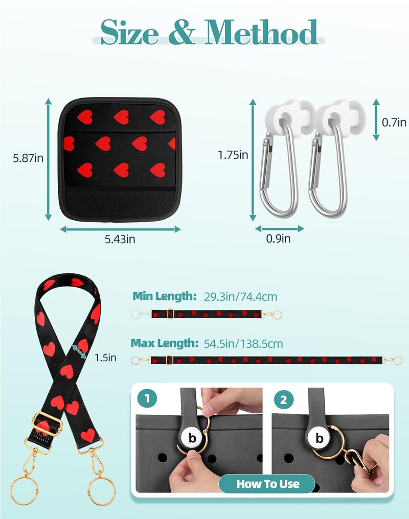 Toykee Bag Strap Crossbody Charms for Bogg Bag Accessories - Shoulder Strap Neoprene Luggage Handle Wrap for Suitcase & 2 Key Holders Heart - Image 5