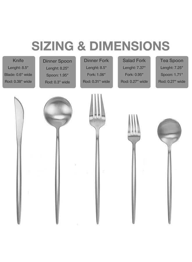 DragonFruitee 5-Piece Flatware Set, Matte Silver Finish, Stainless Steel Luxury Tableware Cutlery Set for Home Kitchen and Restaurant, Dishwasherable - Image 2