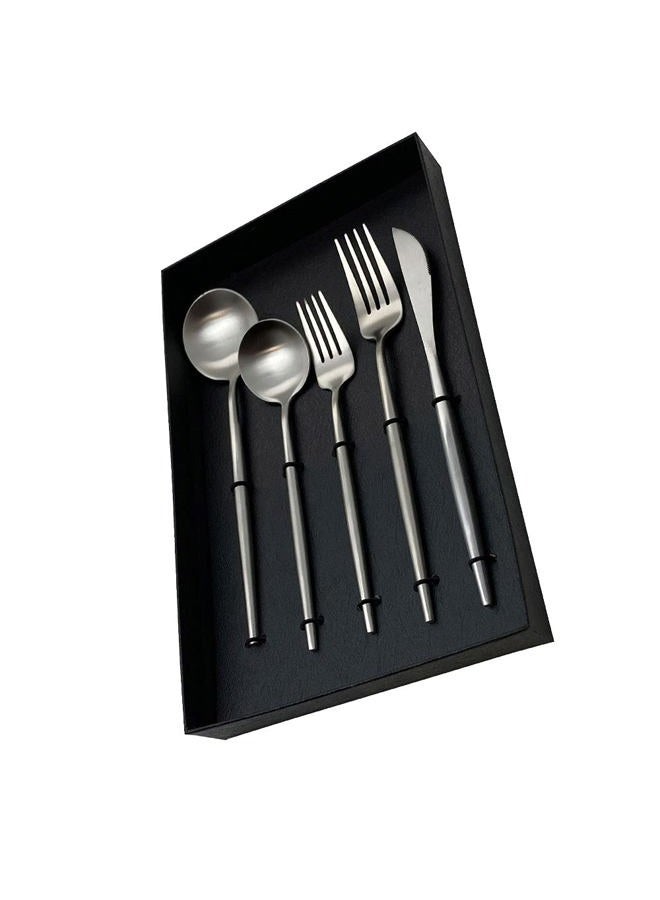 DragonFruitee 5-Piece Flatware Set, Matte Silver Finish, Stainless Steel Luxury Tableware Cutlery Set for Home Kitchen and Restaurant, Dishwasherable - Image 1