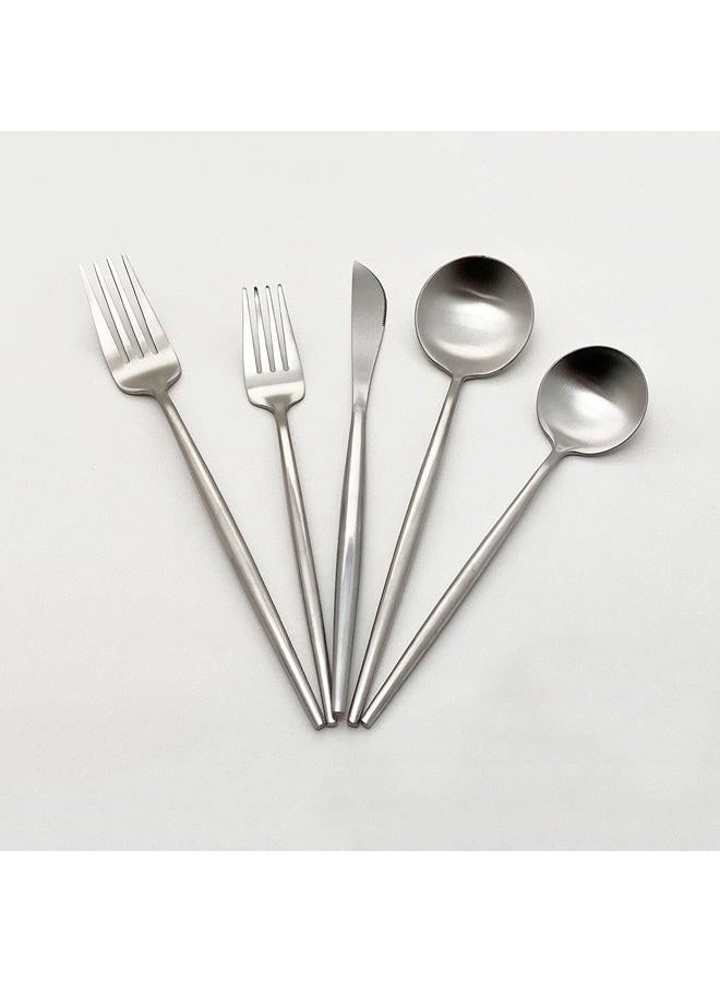 DragonFruitee 5-Piece Flatware Set, Matte Silver Finish, Stainless Steel Luxury Tableware Cutlery Set for Home Kitchen and Restaurant, Dishwasherable - Image 4