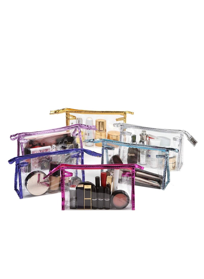 Transparent Portable Travel Toiletry Pouch Clear Vinyl Plastic Cosmetic Bag Makeup Organizer with Zipper 6 Pack of Transparent Cosmetic Bag - Image 2