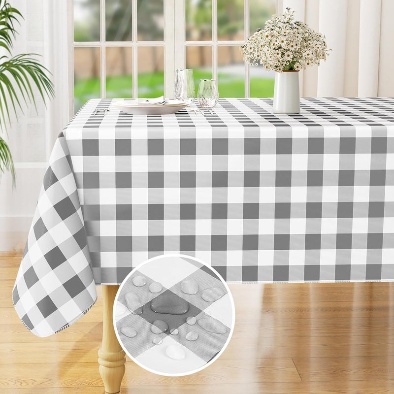 misaya Rectangle Waterproof Vinyl Table Cloth Buffalo Flannel Backed Tablecloth Wipeable Plastic Table Cover for Dinner Kitchen Outdoor 54 x 54 Grey and White - Image 1