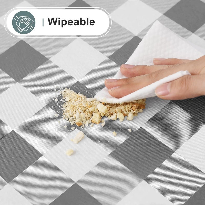 misaya Rectangle Waterproof Vinyl Table Cloth Buffalo Flannel Backed Tablecloth Wipeable Plastic Table Cover for Dinner Kitchen Outdoor 54 x 54 Grey and White - Image 5