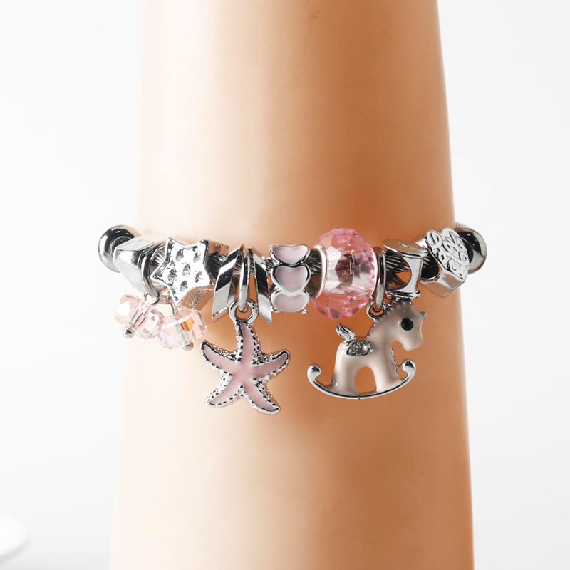 DS Charm Bracelets for girls,exquisite cute cartoon friendship bracelets Silver Stainless Steel Bangle with birthday Gift box, Adjustable girls jewelry Suitable for holiday gifts (Silver-Pink Pony) - Image 4