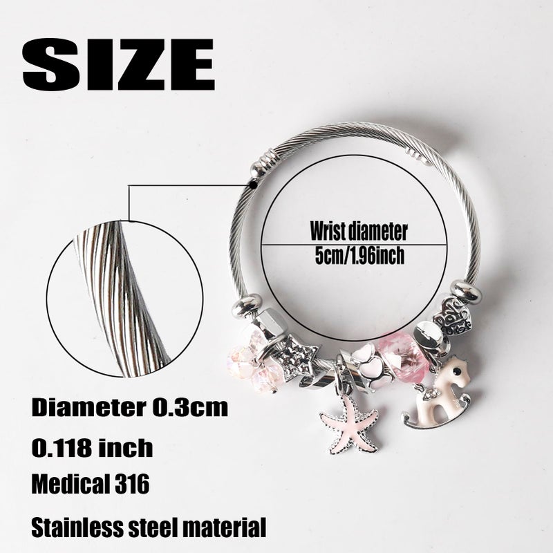 DS Charm Bracelets for girls,exquisite cute cartoon friendship bracelets Silver Stainless Steel Bangle with birthday Gift box, Adjustable girls jewelry Suitable for holiday gifts (Silver-Pink Pony) - Image 2