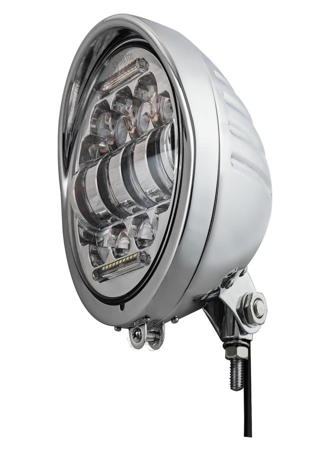 FATECIM 5.75" Round Motorcycle LED Headlight with Visor 5 3/4 Inch Motorbike Hi/Lo Beam DRL Headlamp Bottom Mount Heavy Duty for Harley Kawasaki Honda Yamaha Suzuki Chopper Cafe Racer Bobber Chrome - Image 1