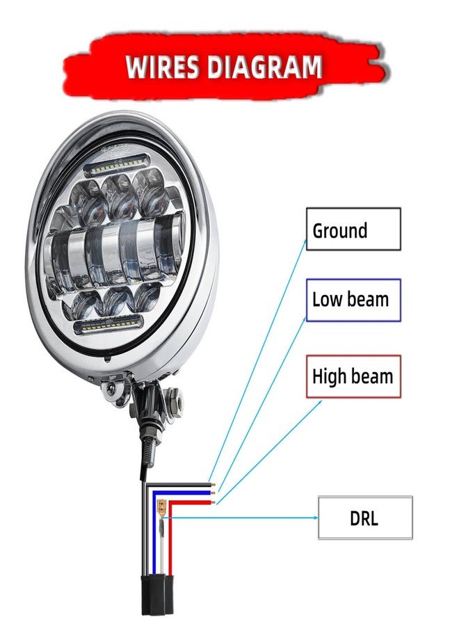 FATECIM 5.75" Round Motorcycle LED Headlight with Visor 5 3/4 Inch Motorbike Hi/Lo Beam DRL Headlamp Bottom Mount Heavy Duty for Harley Kawasaki Honda Yamaha Suzuki Chopper Cafe Racer Bobber Chrome - Image 4