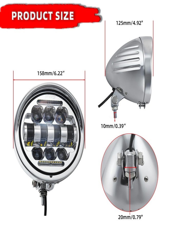 FATECIM 5.75" Round Motorcycle LED Headlight with Visor 5 3/4 Inch Motorbike Hi/Lo Beam DRL Headlamp Bottom Mount Heavy Duty for Harley Kawasaki Honda Yamaha Suzuki Chopper Cafe Racer Bobber Chrome - Image 5
