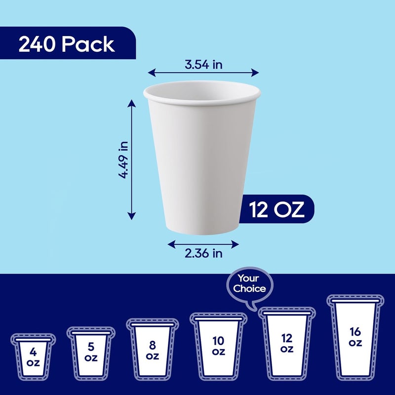 240 عبوة من أكواب القهوة الورقية disposable سعة 12 أونصة، أكواب شرب للمياه، أكواب قهوة ورقية، أكواب قهوة ساخنة ورقية بيضاء، مناسبة للحفلات والنزهات والسفر والمناسبات. - Image 2